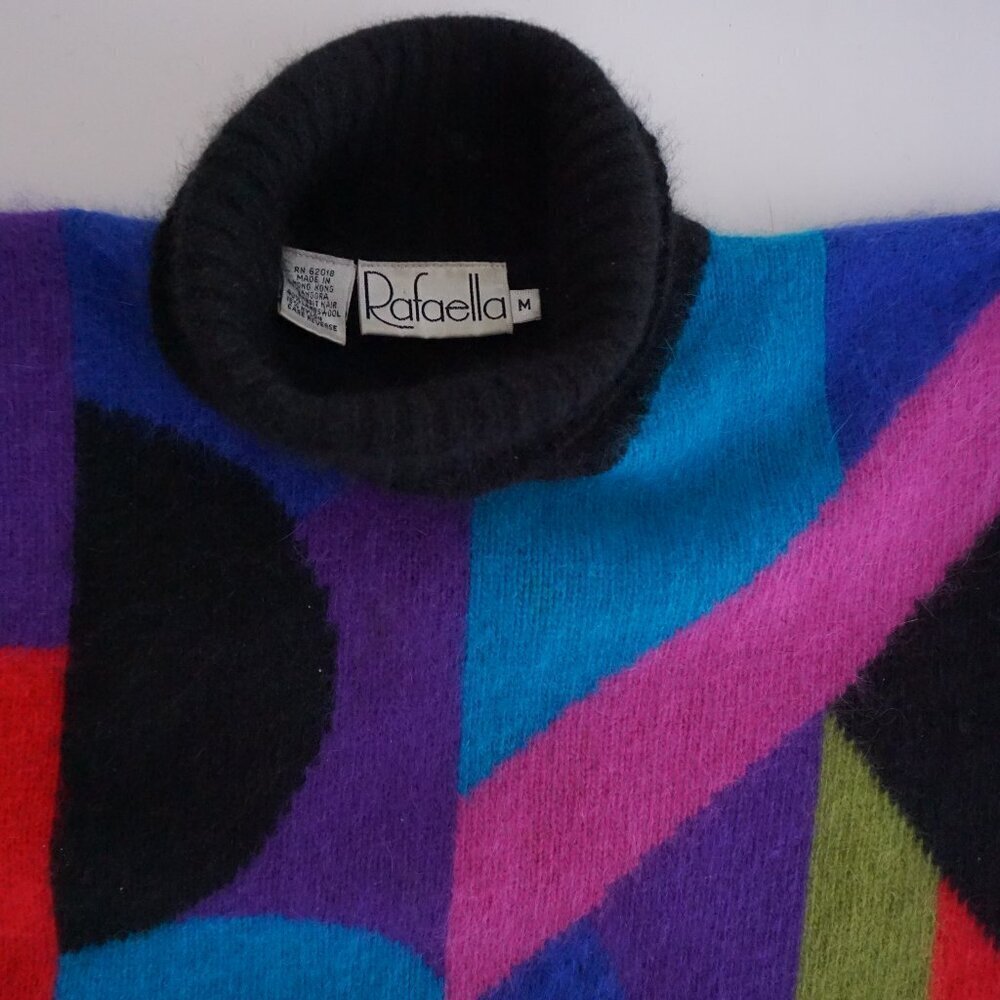 Vintage Rafaella Colorblock Fuzzy Turtleneck Sweater Whimsigoth 80s Retro M - Picture 8 of 8